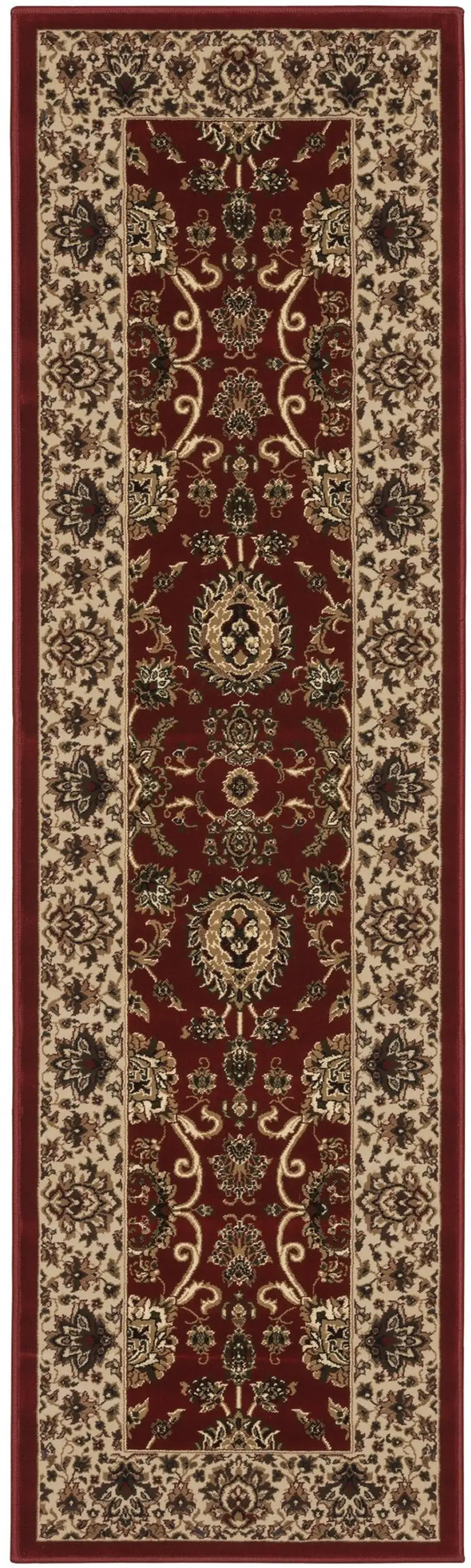 8' Red And Ivory Oriental Runner Rug Photo 4
