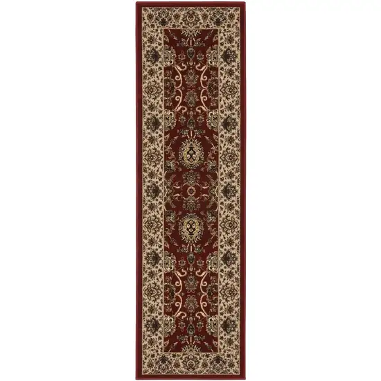 8' Red And Ivory Oriental Runner Rug Photo 4