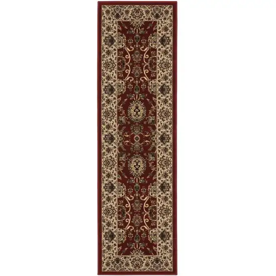 8' Red And Ivory Oriental Runner Rug Photo 2