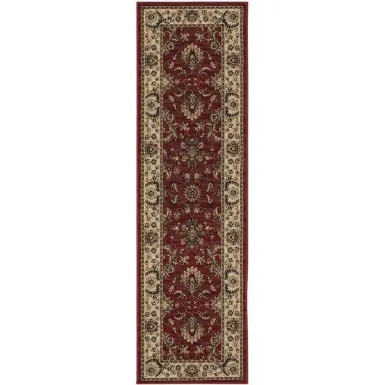 8' Red And Ivory Oriental Runner Rug Photo 2
