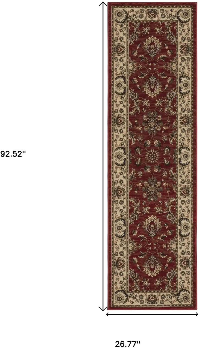 8' Red And Ivory Oriental Runner Rug Photo 3