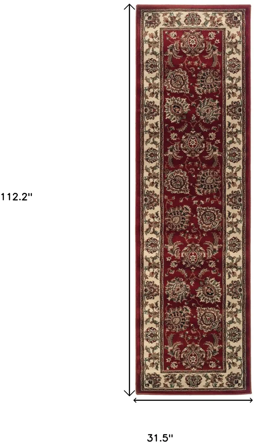 9' Red And Ivory Oriental Runner Rug Photo 3
