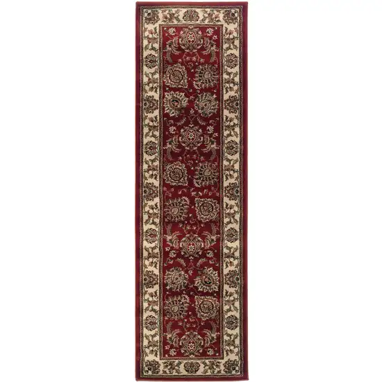 9' Red And Ivory Oriental Runner Rug Photo 2