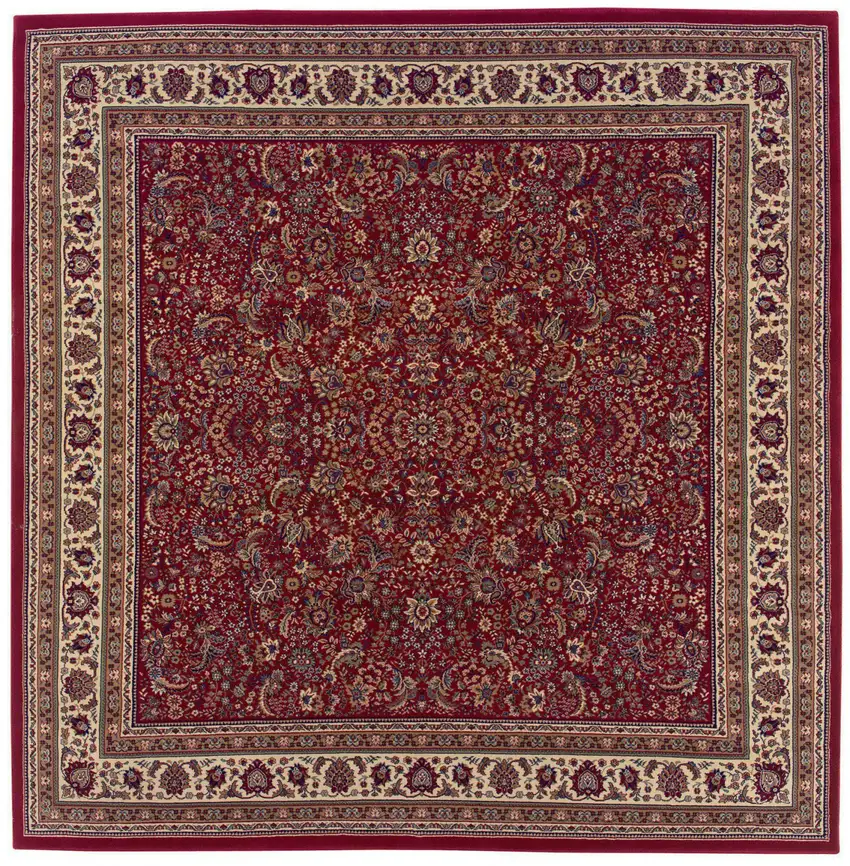 8' Red And Ivory Oriental Square Rug Photo 2