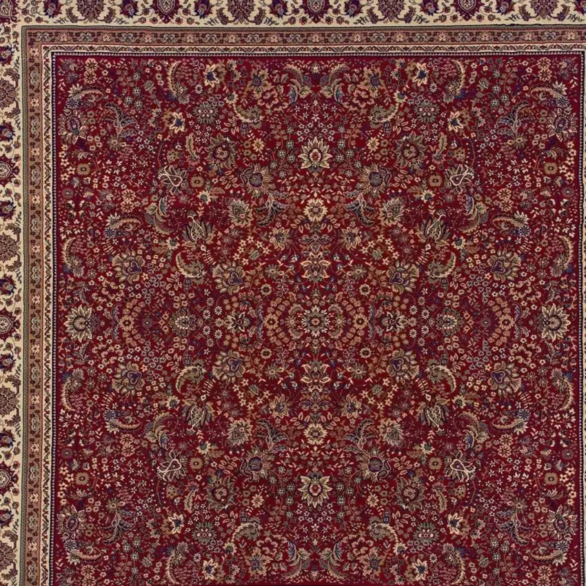 8' Red And Ivory Oriental Square Rug Photo 4
