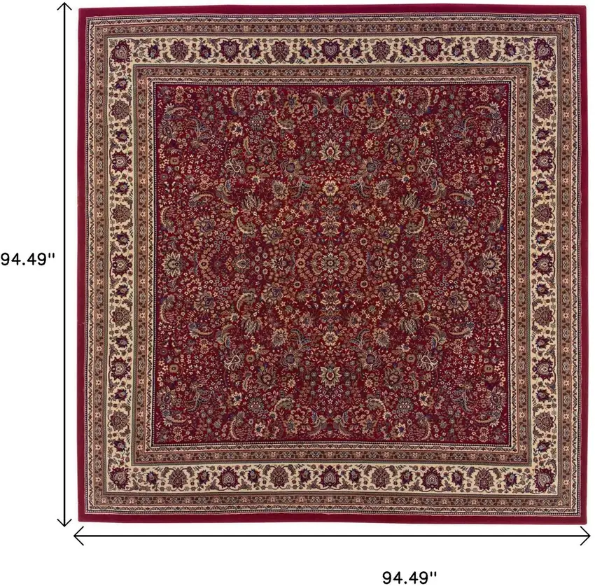 8' Red And Ivory Oriental Square Rug Photo 8