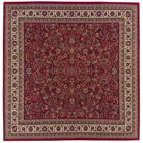 8' Red And Ivory Oriental Square Rug Photo 3