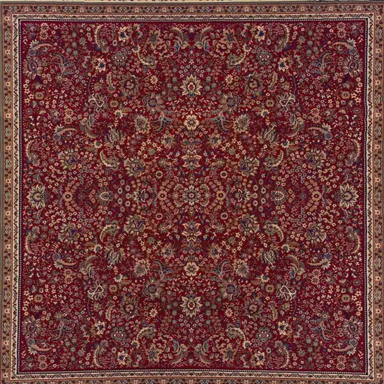 8' Red And Ivory Oriental Square Rug Photo 5