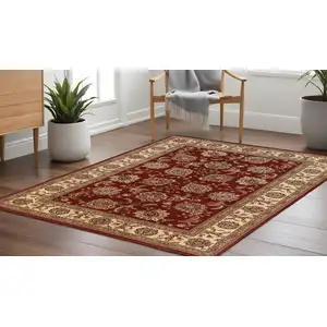 Photo of 8' Red And Ivory Oriental Square Rug