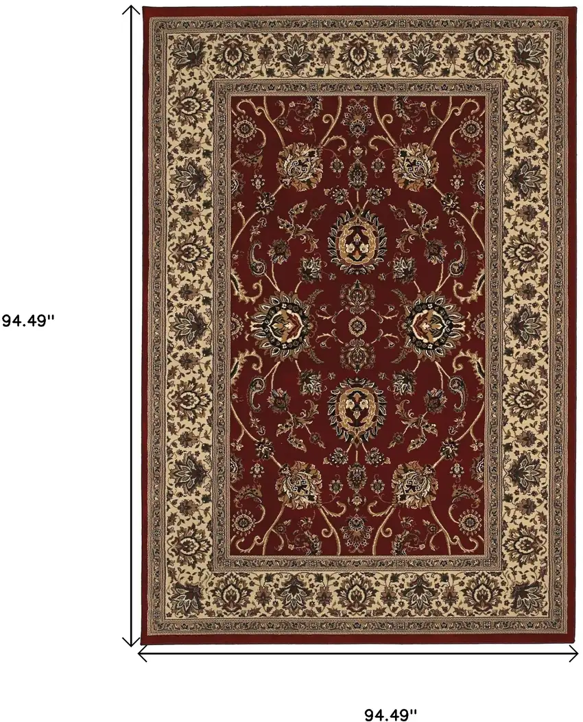 8' Red And Ivory Oriental Square Rug Photo 3