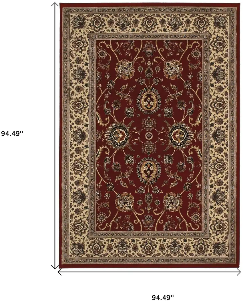 8' Red And Ivory Oriental Square Rug Photo 3