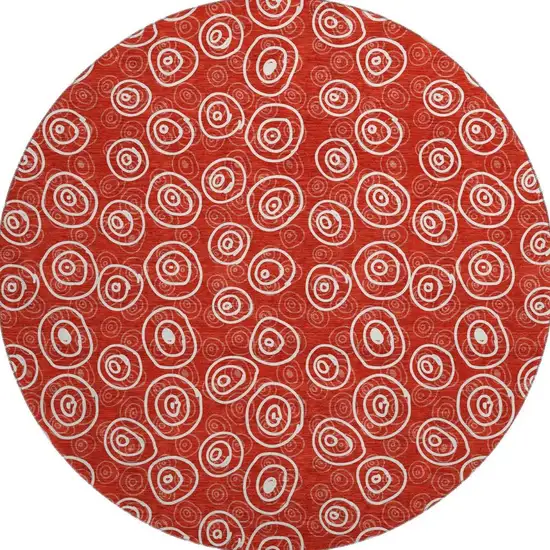 8' Red And Ivory Polka Dot Washable Round Rug With UV Protection Photo 4