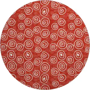 Photo of 8' Red And Ivory Polka Dot Washable Round Rug With UV Protection
