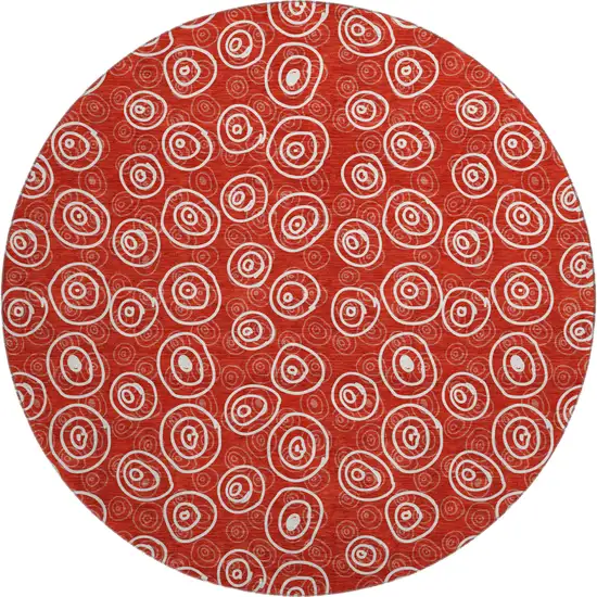 8' Red And Ivory Polka Dot Washable Round Rug With UV Protection Photo 1