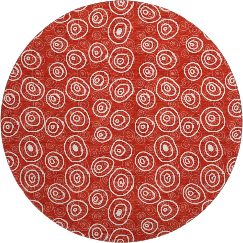 8' Red And Ivory Polka Dot Washable Round Rug With UV Protection Photo 1