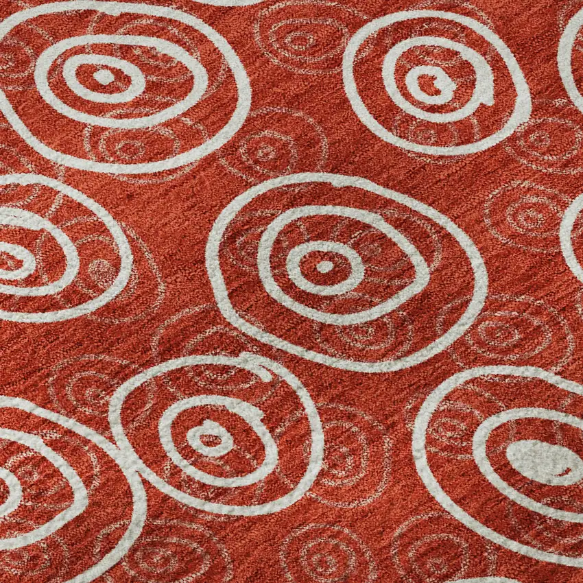 8' Red And Ivory Polka Dot Washable Round Rug With UV Protection Photo 9