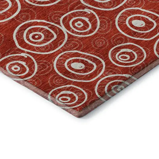 8' Red And Ivory Polka Dot Washable Round Rug With UV Protection Photo 7