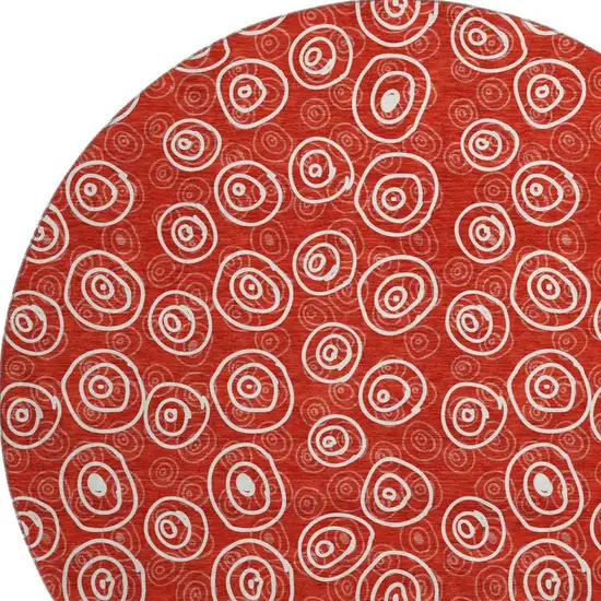 8' Red And Ivory Polka Dot Washable Round Rug With UV Protection Photo 3
