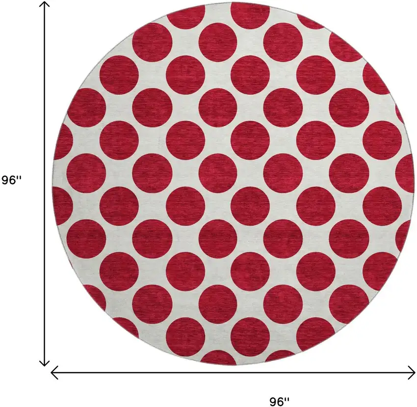 8' Red And Ivory Polka Dot Washable Round Rug With UV Protection Photo 9