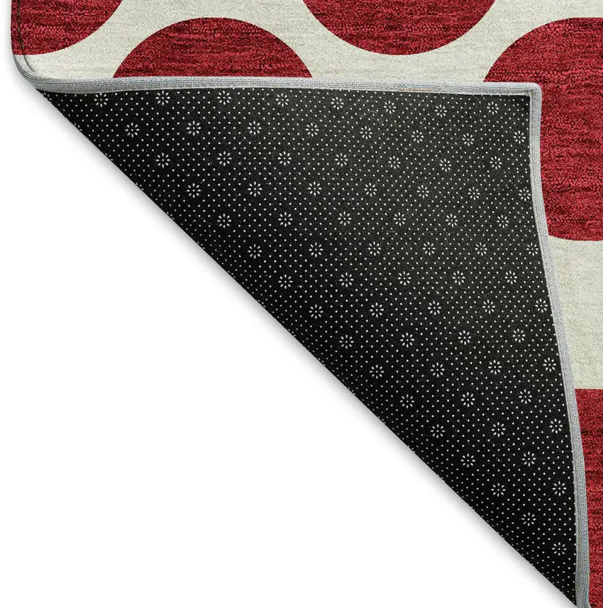 8' Red And Ivory Polka Dot Washable Round Rug With UV Protection Photo 5