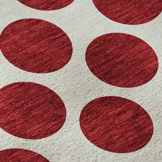 8' Red And Ivory Polka Dot Washable Round Rug With UV Protection Photo 8