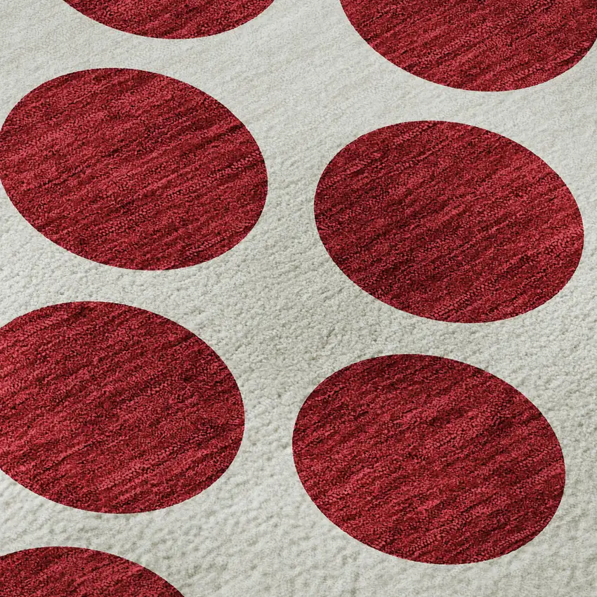 8' Red And Ivory Polka Dot Washable Round Rug With UV Protection Photo 8