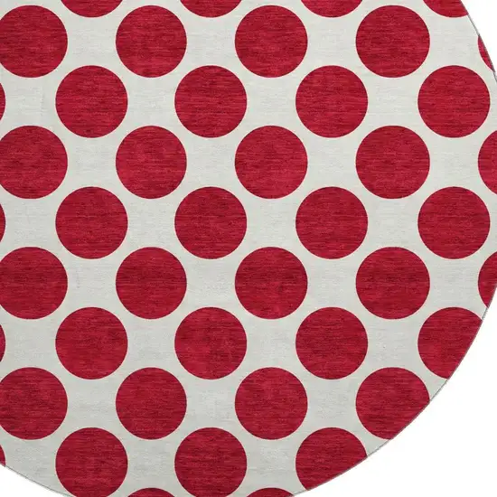 8' Red And Ivory Polka Dot Washable Round Rug With UV Protection Photo 2