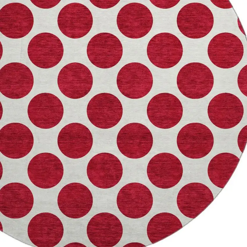 8' Red And Ivory Polka Dot Washable Round Rug With UV Protection Photo 2