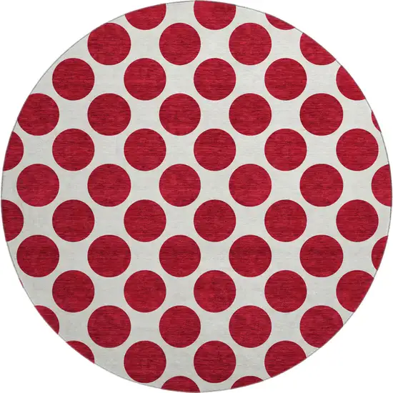 8' Red And Ivory Polka Dot Washable Round Rug With UV Protection Photo 1