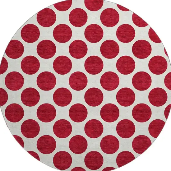 8' Red And Ivory Polka Dot Washable Round Rug With UV Protection Photo 3