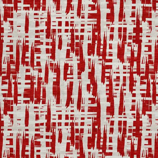 8' Red And Ivory Round Abstract Washable Indoor Outdoor Area Rug Photo 6