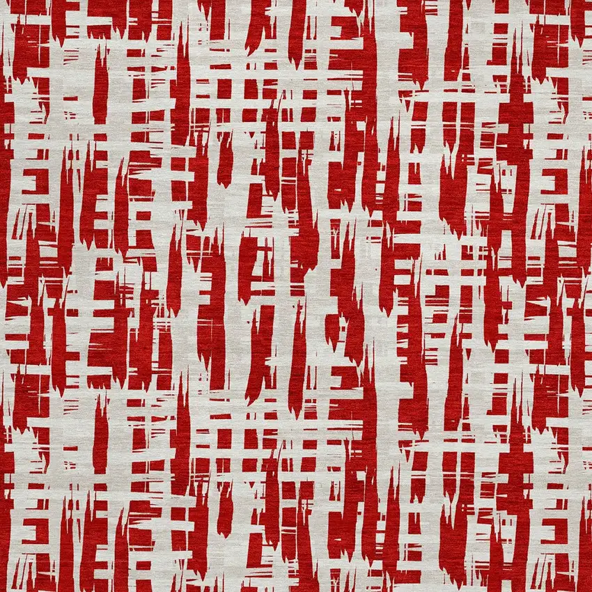 8' Red And Ivory Round Abstract Washable Indoor Outdoor Area Rug Photo 6