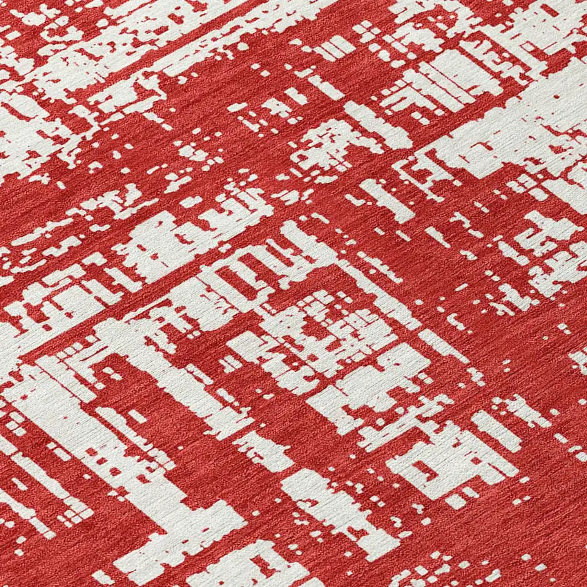 8' Red And Ivory Round Abstract Washable Indoor Outdoor Area Rug Photo 8