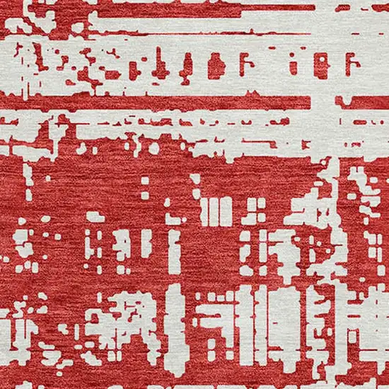 8' Red And Ivory Round Abstract Washable Indoor Outdoor Area Rug Photo 4