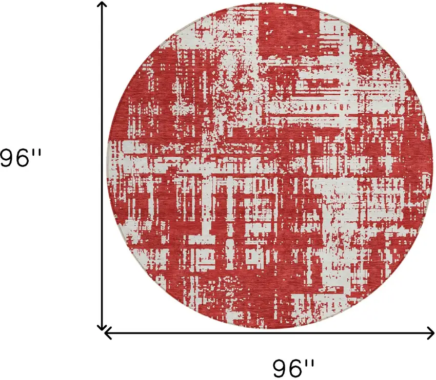 8' Red And Ivory Round Abstract Washable Indoor Outdoor Area Rug Photo 3