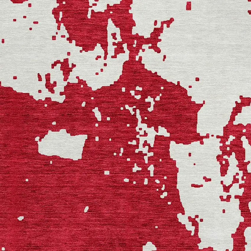 8' Red And Ivory Round Abstract Washable Indoor Outdoor Area Rug Photo 4