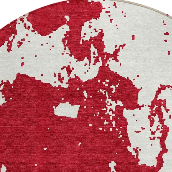 8' Red And Ivory Round Abstract Washable Indoor Outdoor Area Rug Photo 5