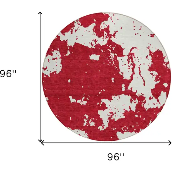 8' Red And Ivory Round Abstract Washable Indoor Outdoor Area Rug Photo 3