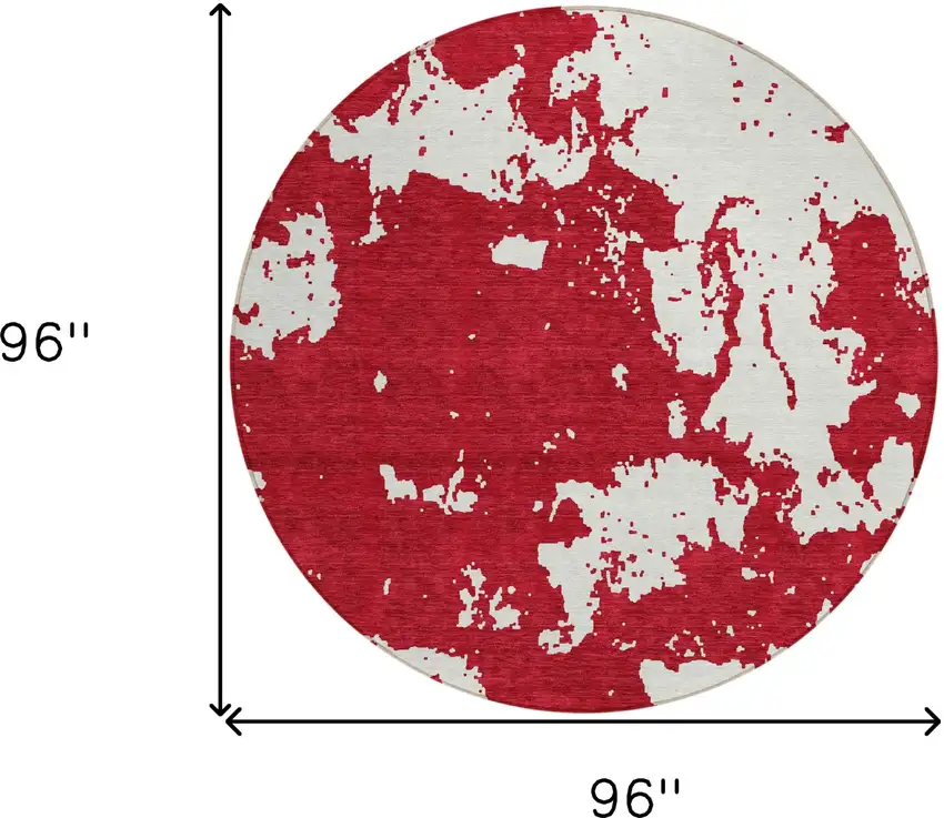 8' Red And Ivory Round Abstract Washable Indoor Outdoor Area Rug Photo 3