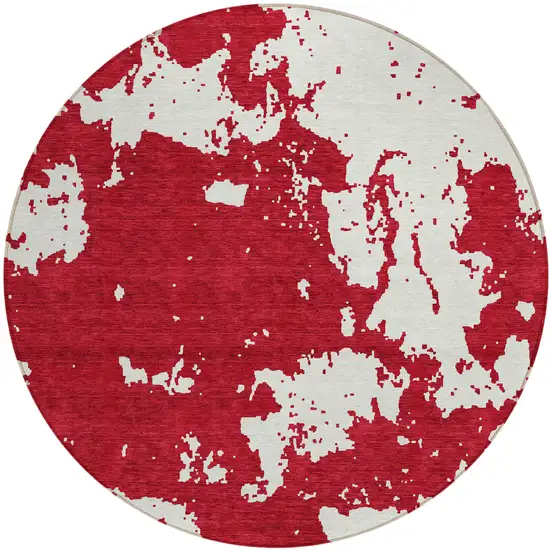 8' Red And Ivory Round Abstract Washable Indoor Outdoor Area Rug Photo 2