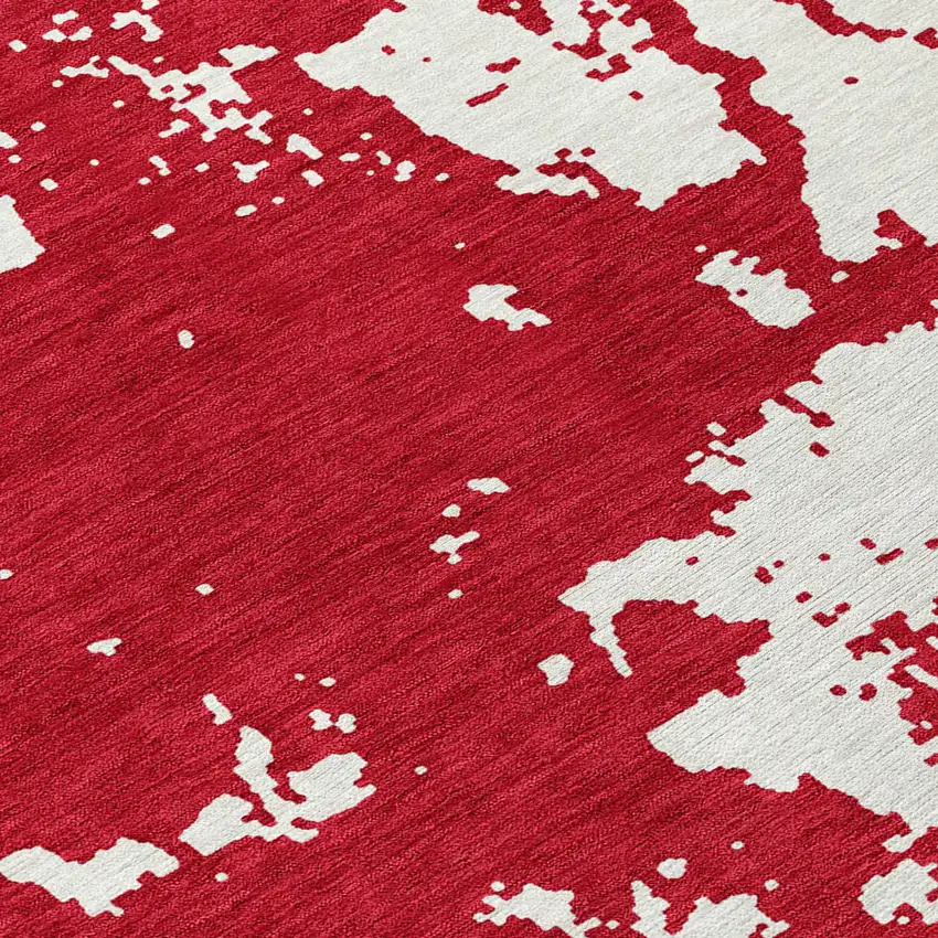 8' Red And Ivory Round Abstract Washable Indoor Outdoor Area Rug Photo 8