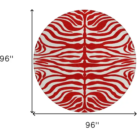 8' Red And Ivory Round Animal Print Washable Indoor Outdoor Area Rug Photo 9