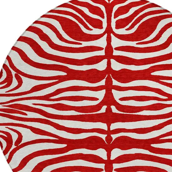 8' Red And Ivory Round Animal Print Washable Indoor Outdoor Area Rug Photo 5
