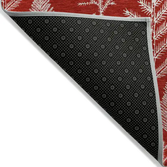 8' Red And Ivory Round Botanical Leaves Washable Indoor Outdoor Area Rug Photo 9