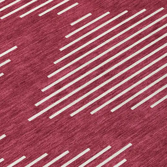 8' Red And Ivory Round Geometric Washable Indoor Outdoor Area Rug Photo 4