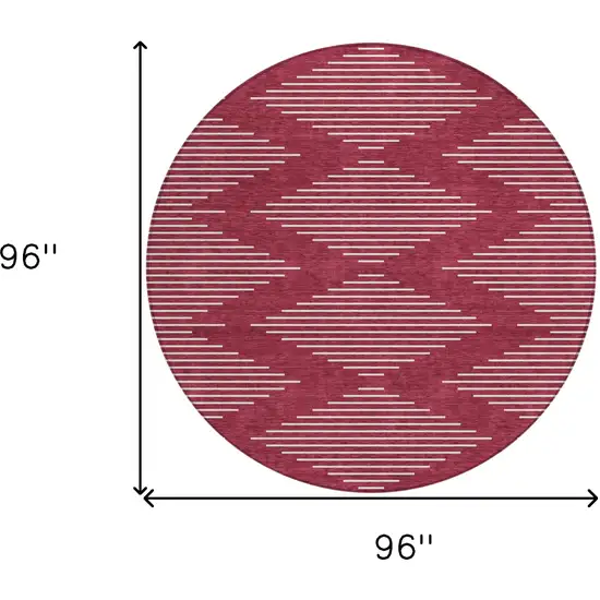 8' Red And Ivory Round Geometric Washable Indoor Outdoor Area Rug Photo 3