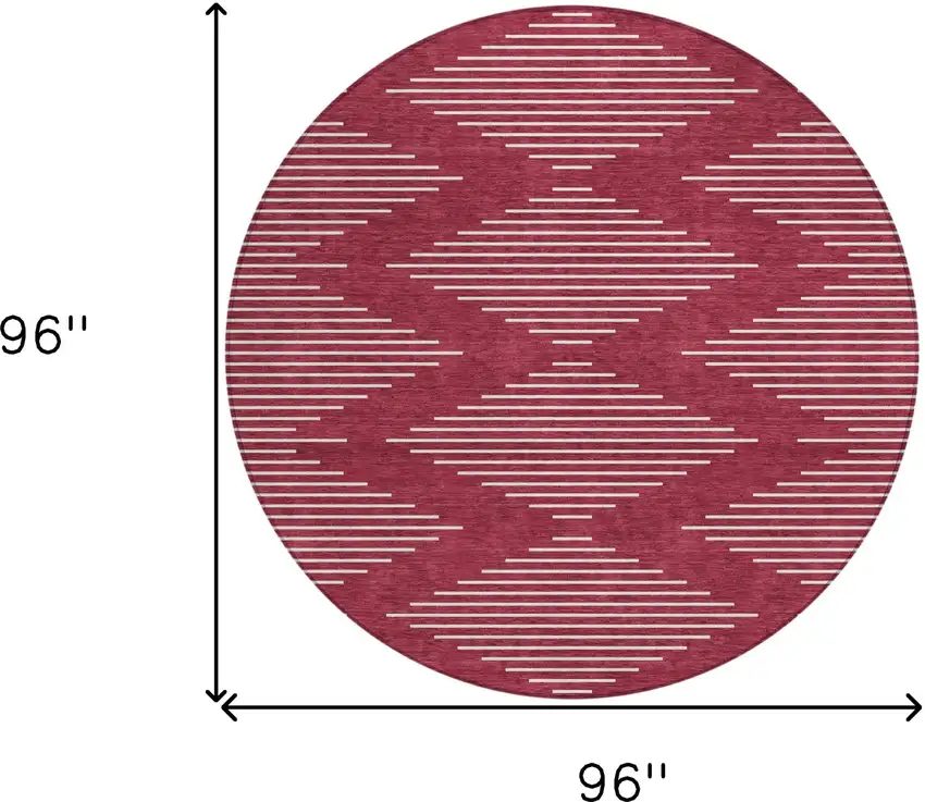 8' Red And Ivory Round Geometric Washable Indoor Outdoor Area Rug Photo 3