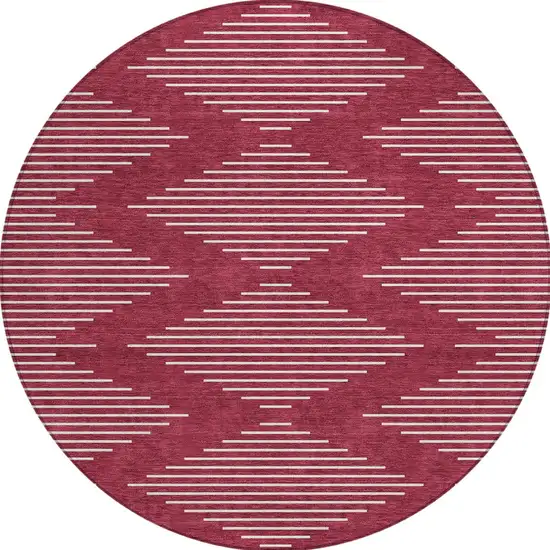 8' Red And Ivory Round Geometric Washable Indoor Outdoor Area Rug Photo 5