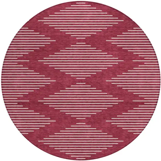 8' Red And Ivory Round Geometric Washable Indoor Outdoor Area Rug Photo 2