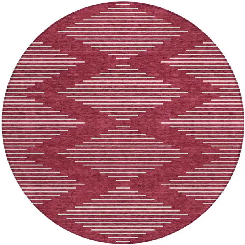8' Red And Ivory Round Geometric Washable Indoor Outdoor Area Rug Photo 2